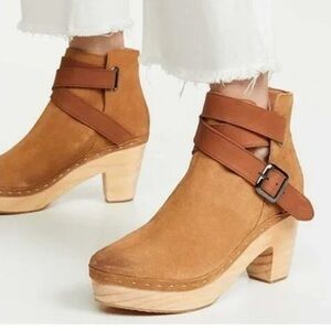 FREE PEOPLE Bungalow Clog Ankle Boots Cognac
& Leather Strap 38